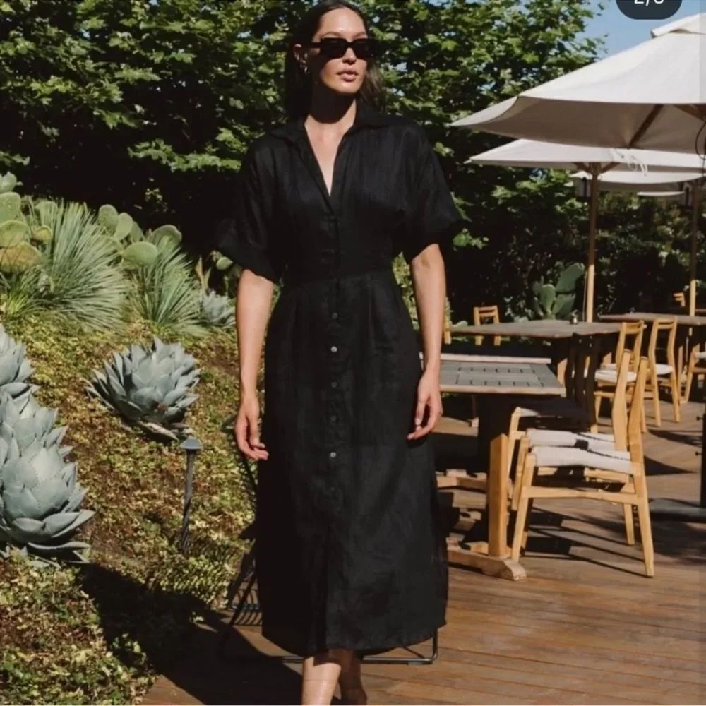 $248 NWT Cleobella Gili Midi Shirtdress Linen in Black
Short Sleeve Small